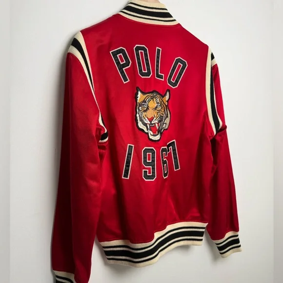 Polo Ralph Lauren Red and Cream “p-patch 1967” satin bomber jacket
